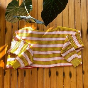 Free People Pink and Yellow Striped Sweater